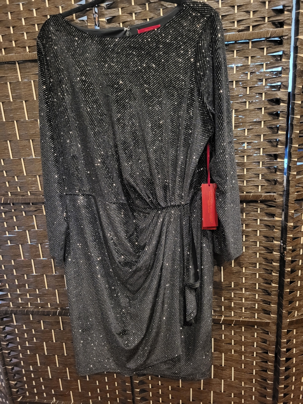 Jennifer Lopez Shimmering Black Metallic Ruched Midi Dress